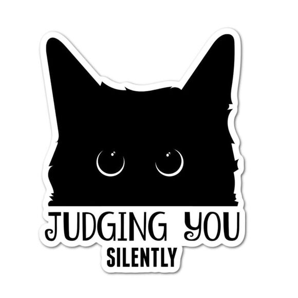Judging You Silently Cute Funny Cats Vinyl Laptop Sticker Decal - Picture 1 of 3